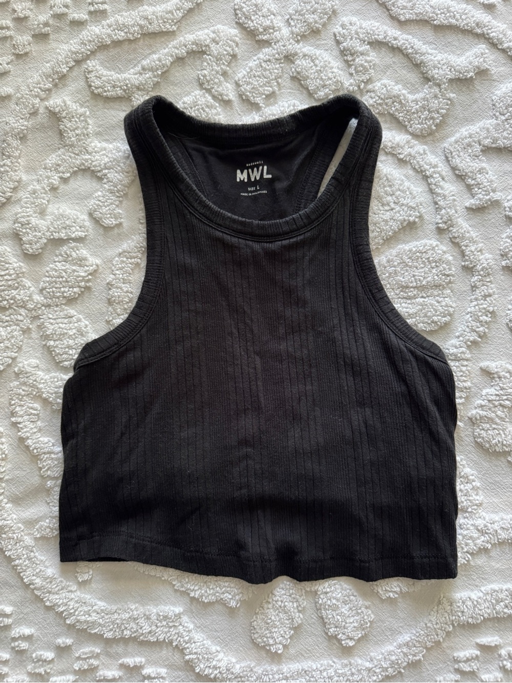 Madewell Rib Crop Tank Size Large Black High Neck Built In Bra